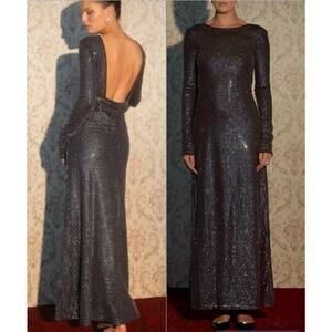 WeWoreWhat Fairy Grunge Whimsigoth Backless Rhinestone Maxi Dress 8 Black Formal